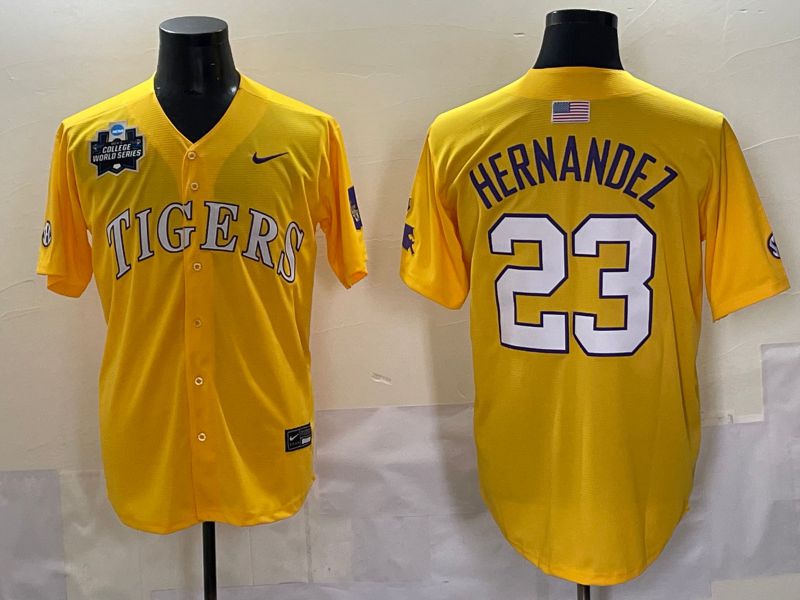 Men 2025 LSU Tigers #23 Hernandez Yellow Nike Joint Name Nike NCAA Jersey style 2->ncaa teams->NCAA Jersey
